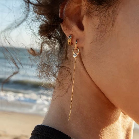 18K Gold Plated Chain Tassel Earrings - Picture 2 of 8